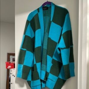 Dressed in LaLa Blue Green Checkered Cardigan S